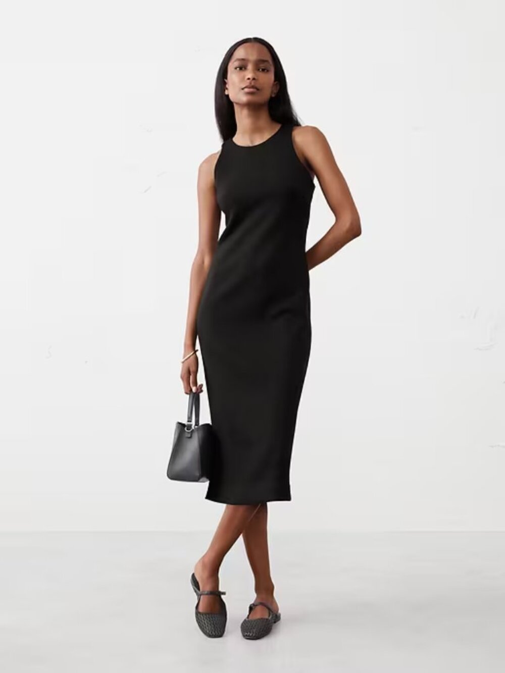 NWT L Black Banana Republic Factory Racer-Neck Knit Midi Dress